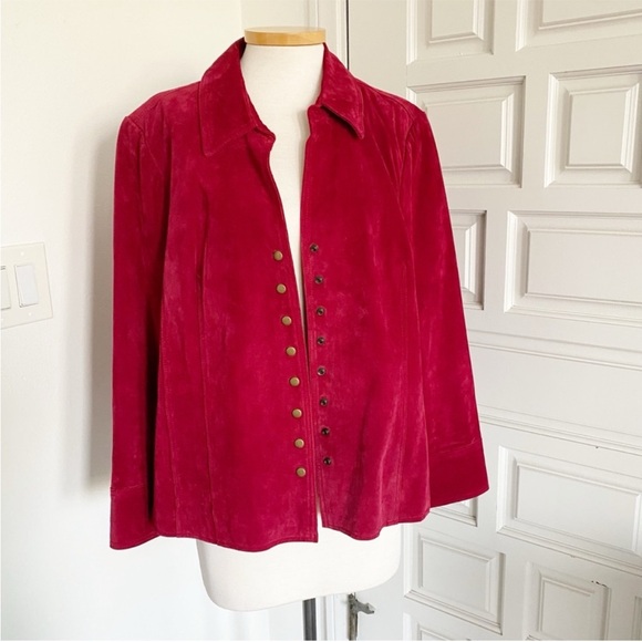 Coldwater Creek Red Suede Leather Jacket Classic Coat Size 2X - Picture 9 of 16